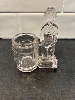 Borgfeldt Glass Charlie Chaplin with Barrel Toothpick Holder